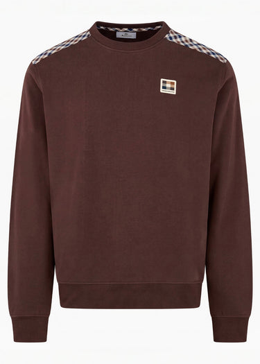 Aquascutum Sweaters Check shoulder crewneck fleece - chocolate