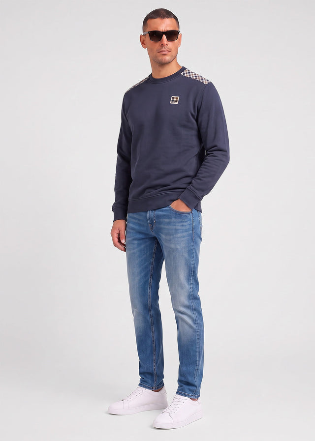 Aquascutum Sweaters Check shoulder crewneck fleece - navy