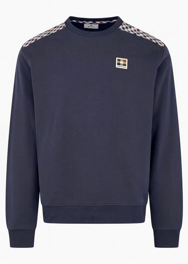 Aquascutum Sweaters Check shoulder crewneck fleece - navy