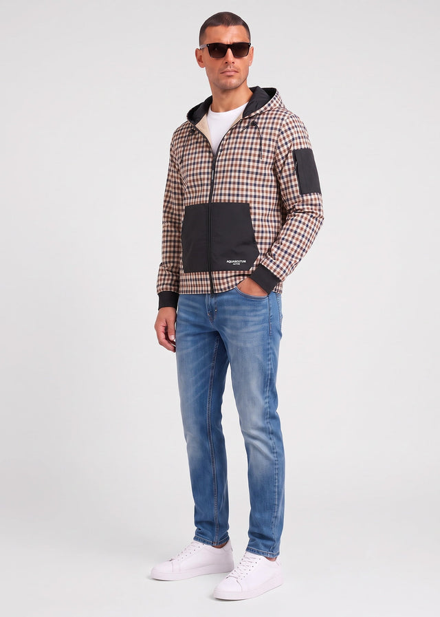 Aquascutum Cardigans Check full zip stretch fleece - black