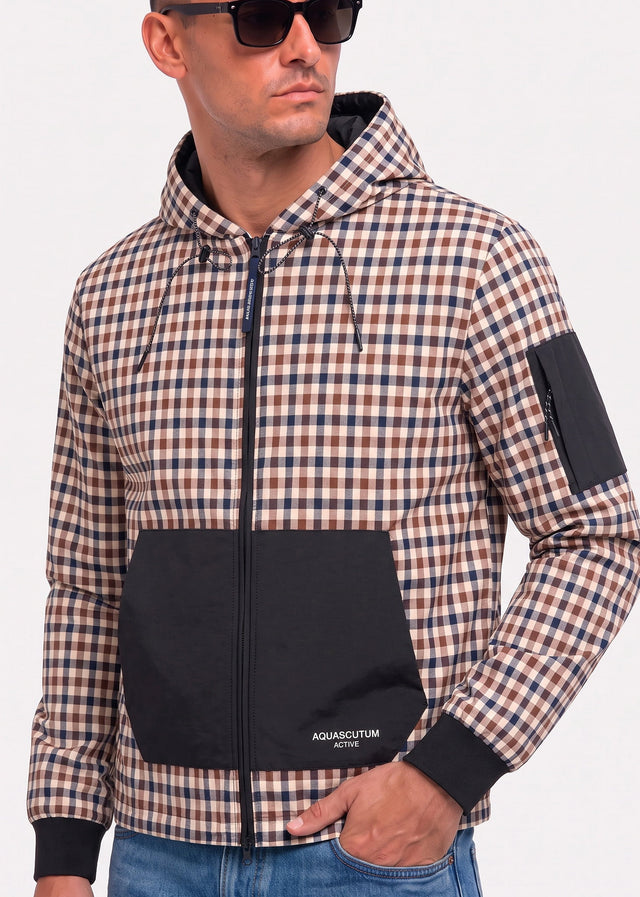 Aquascutum Cardigans Check full zip stretch fleece - black
