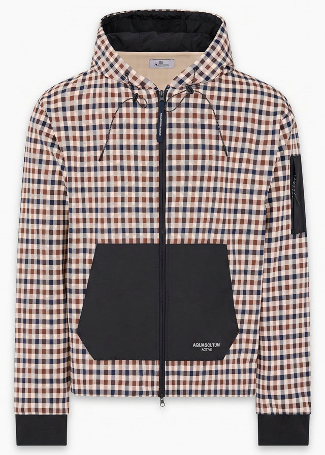 Aquascutum Cardigans Check full zip stretch fleece - black