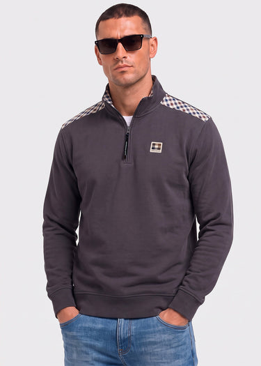 Aquascutum Sweaters Check shoulder quarter zip fleece - black