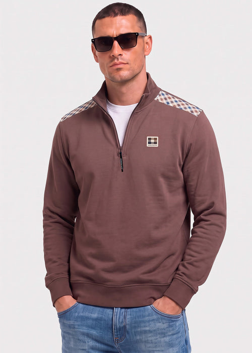 Check shoulder quarter zip fleece - chocolate
