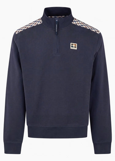 Aquascutum Sweaters Check shoulder quarter zip fleece - navy