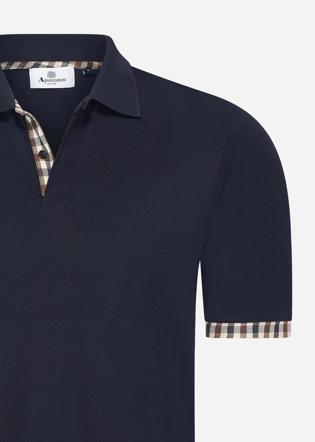 Aquascutum Polos Active supima club check sleeves polo - navy