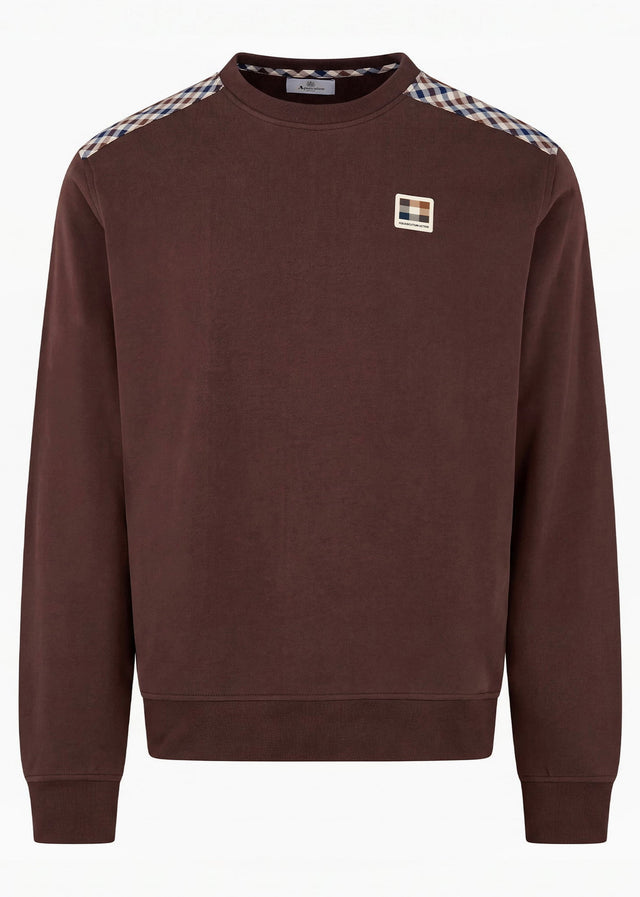 Aquascutum Sweaters Check shoulder crewneck fleece - chocolate