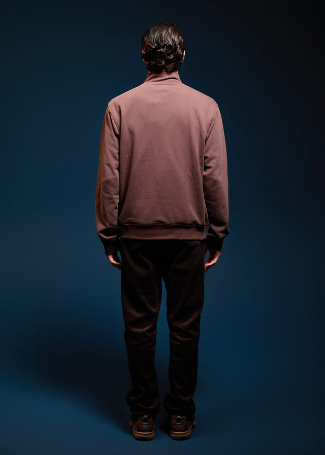 Aquascutum Sweaters Check shoulder quarter zip fleece - chocolate
