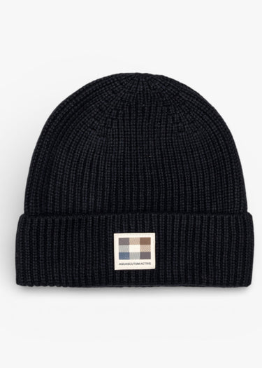 Aquascutum Beanies Rubber patch beanie - black