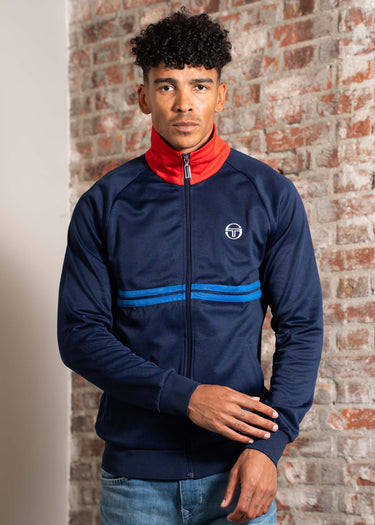 Sergio Tacchini Damarindo Regular Fit Long Sleeve Track Top - Nautical Blue/ Gardenia/Mocha Bisque | Men's Lobby