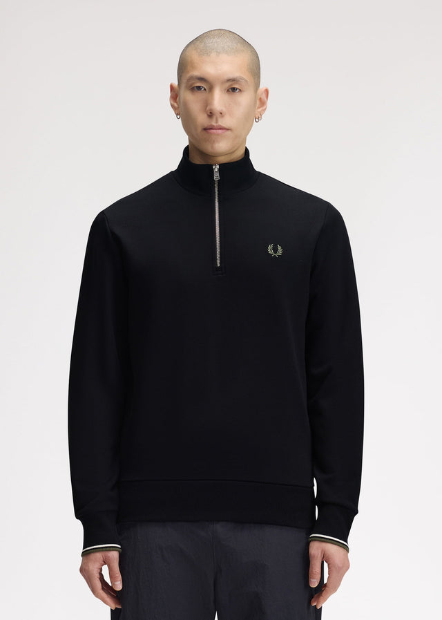 Fred Perry Sweaters Half zip sweatshirt - black ecru laurel wreath green