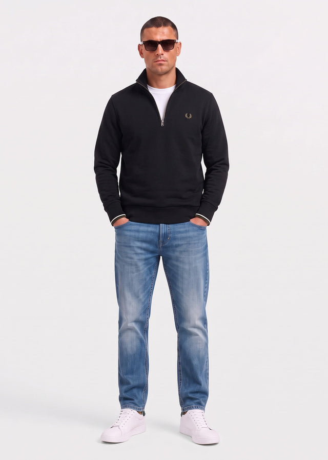 Fred Perry Sweaters Half zip sweatshirt - black ecru laurel wreath green