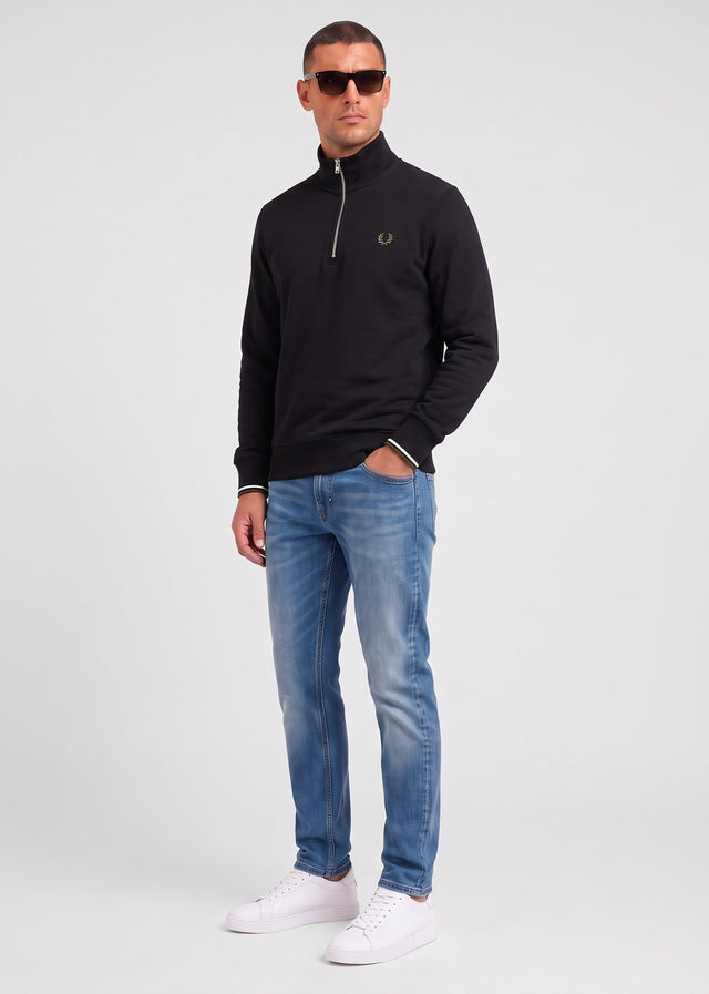 Fred Perry Sweaters Half zip sweatshirt - black ecru laurel wreath green