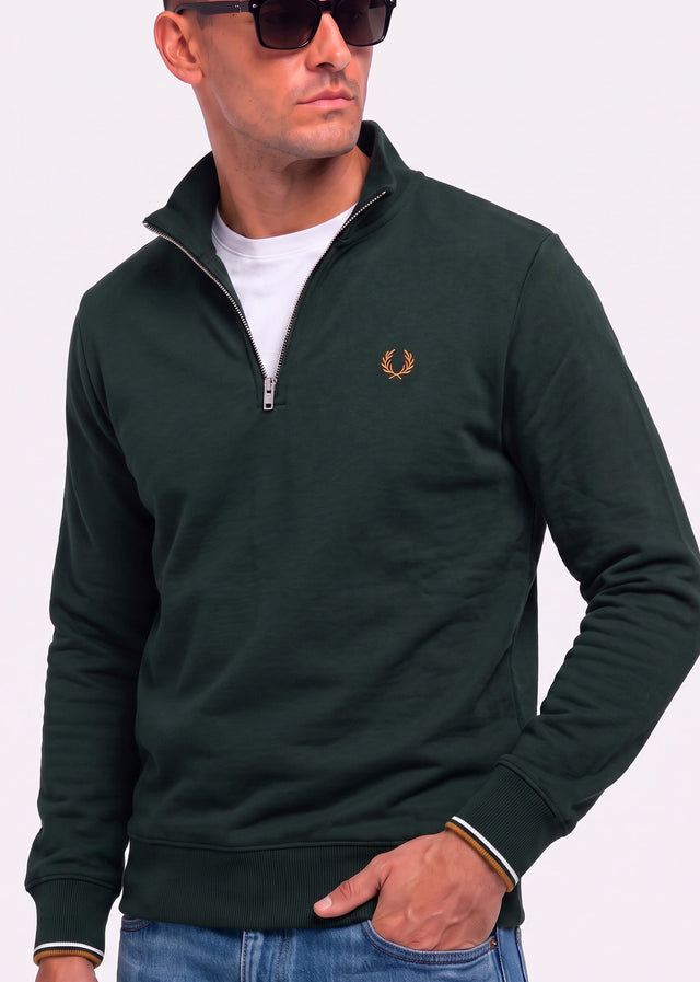 Fred Perry Sweaters Half zip sweatshirt - night green dusky blue dark caramel