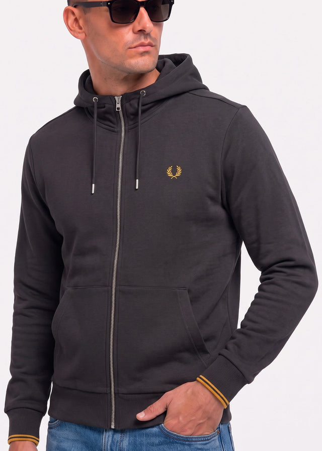 Fred Perry Cardigans Hooded zip through sweatshirt - anchor grey golden