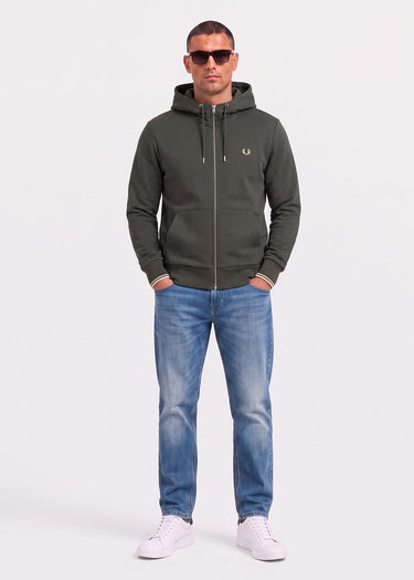 Fred Perry Vesten Hooded zip through sweatshirt - field green oatmeal