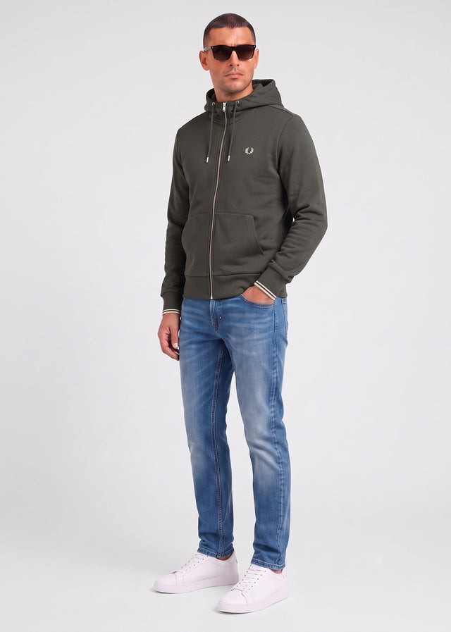 Fred Perry Cardigans Hooded zip through sweatshirt - field green oatmeal