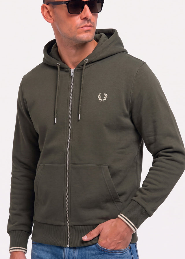 Fred Perry Cardigans Hooded zip through sweatshirt - field green oatmeal