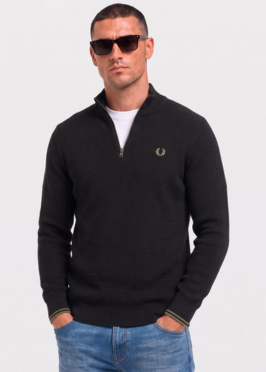 Fred Perry Truien Waffle stitch half zip jumper - black
