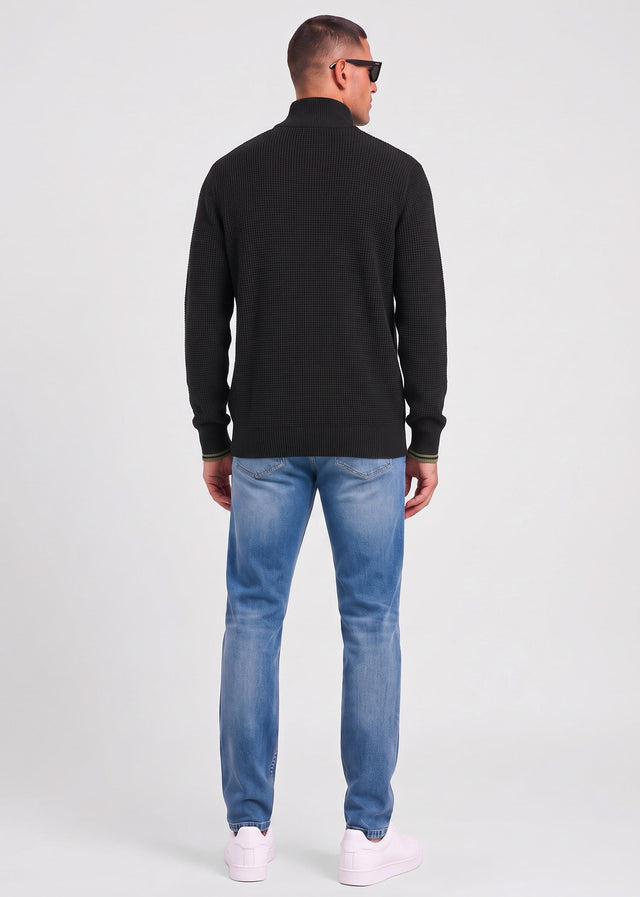 Fred Perry Sweaters Waffle stitch half zip jumper - black