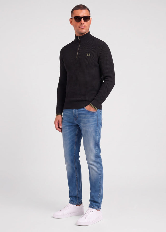 Fred Perry Sweaters Waffle stitch half zip jumper - black
