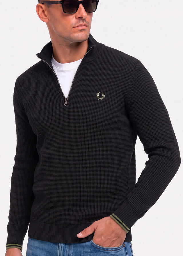 Fred Perry Sweaters Waffle stitch half zip jumper - black