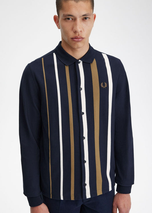 Gradient stripe ls polo shirt - navy