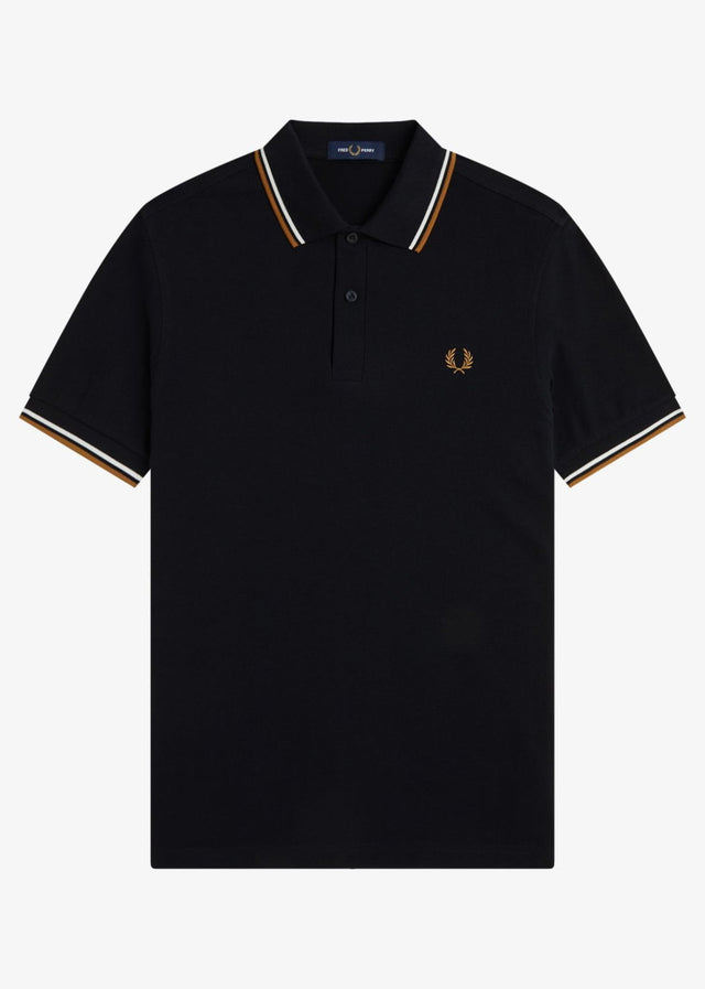 Fred Perry Polos Twin tipped polo - black ecru dark caramel