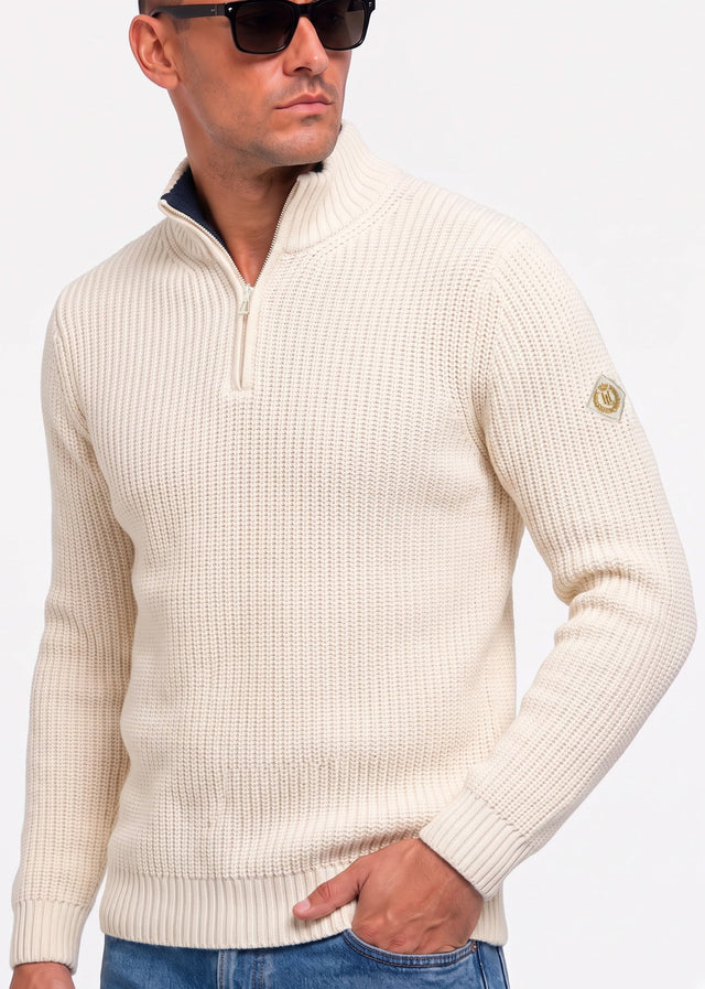Henri Lloyd Sweaters Golant quarter zip ribbed knit - ecru