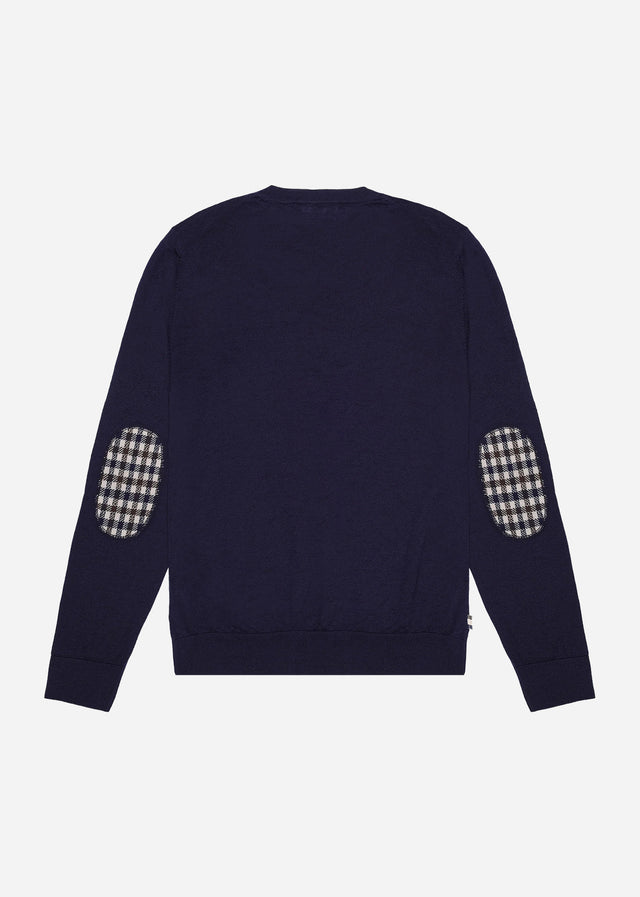 Aquascutum Sweaters Extrafine merino wool patches knit - navy