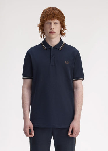 Fred Perry Polo's Twin tipped fred perry shirt - Navy Wheat Brown Tobacco