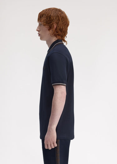 Fred Perry Polo's Twin tipped fred perry shirt - Navy Wheat Brown Tobacco