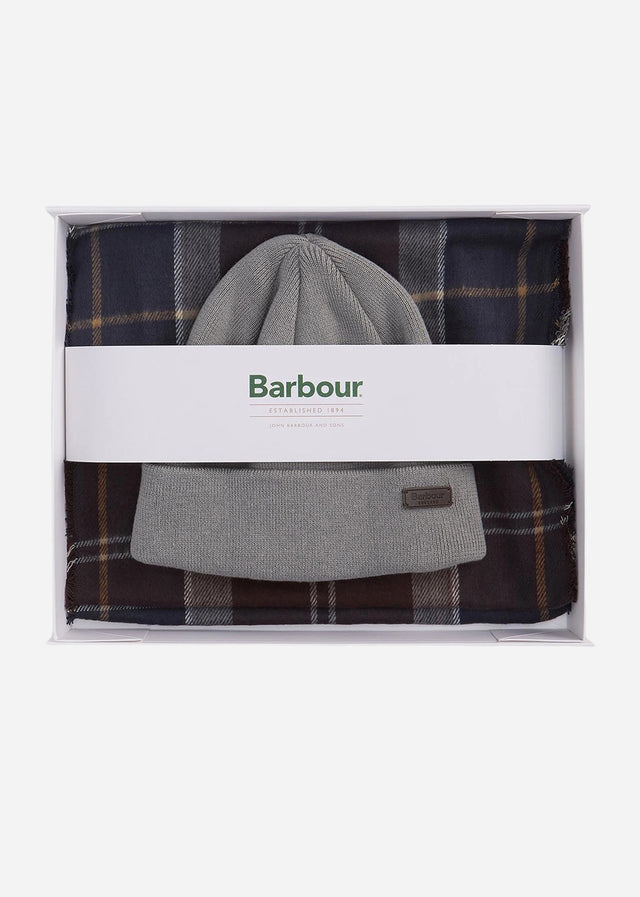 Barbour Scarves Swinton beanie and Galingale scarf gift set - midnight oak