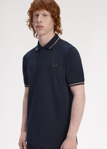 Fred Perry Polo's Twin tipped fred perry shirt - Navy Wheat Brown Tobacco