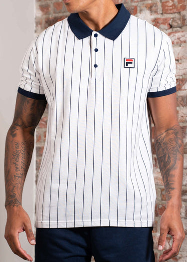 Fila Polo's Linter striped polo shirt - bright white black iris striped