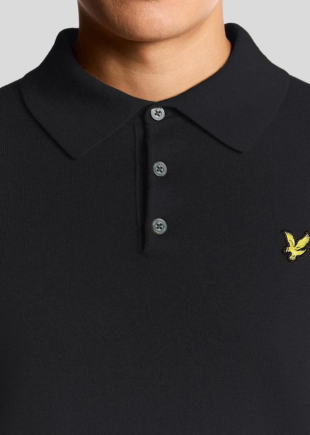 Lyle & Scott Sweaters Cotton merino long sleeve knitted polo - dark navy