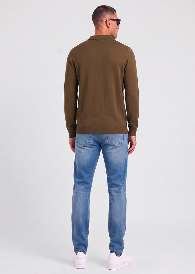 Lyle & Scott Long Sleeve Polos Cotton merino long sleeve knitted polo - sepia brown