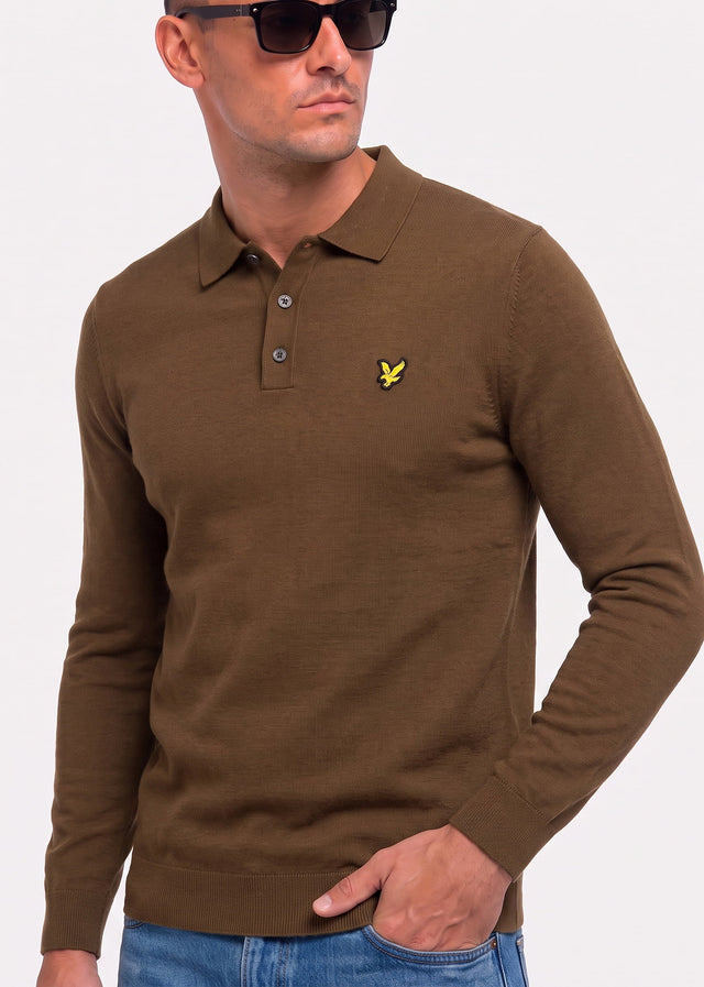 Lyle & Scott Long Sleeve Polos Cotton merino long sleeve knitted polo - sepia brown