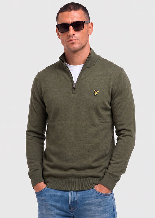Polyblend quarter zip jumper - journey olive
