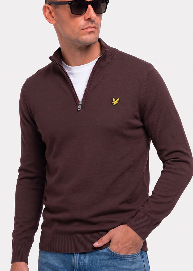 Lyle & Scott Sweaters Cotton merino quarter zip jumper - espresso