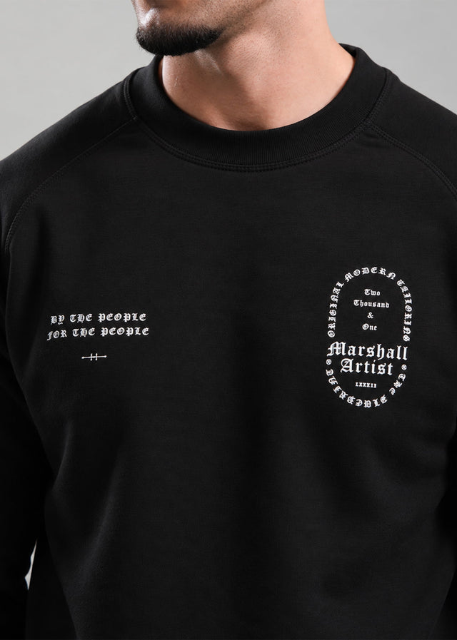Marshall Artist Sweaters Blue print crew neck - black