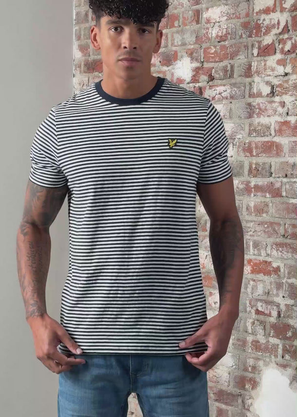 Lyle & Scott T-shirts Linen blend breton stripe t-shirt - dark navy white