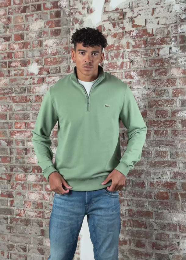 Lacoste Truien High neck zip up fleece sweatshirt - thyme