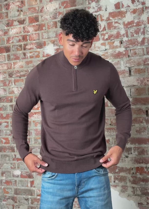 Lyle & Scott Truien Cotton merino quarter zip jumper - espresso