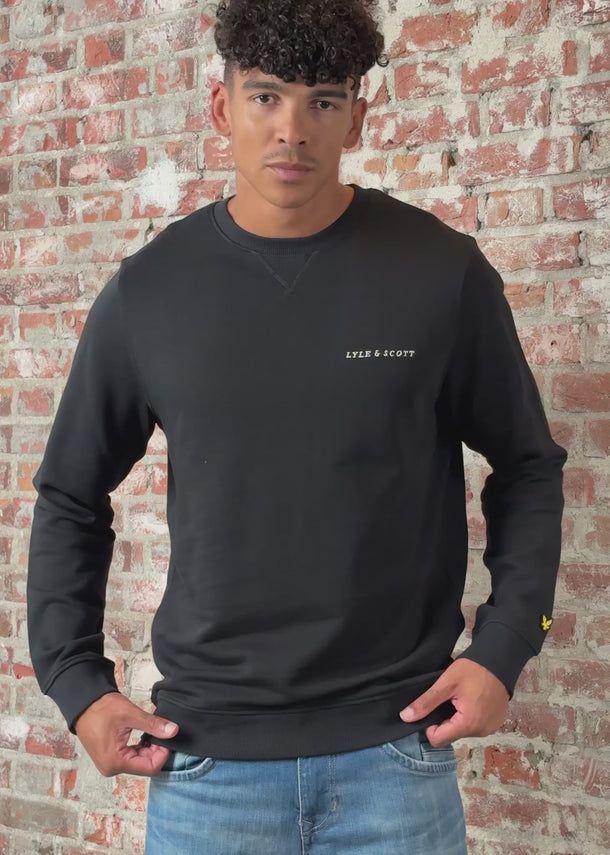 Lyle & Scott Truien Loopback embroidered crew neck sweatshirt - jet black white