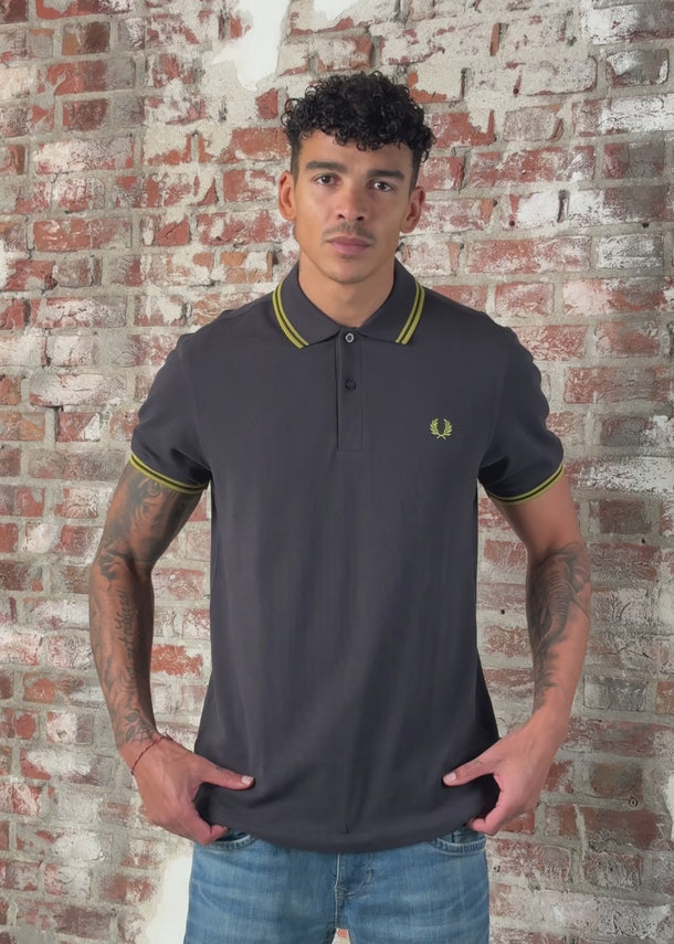 Fred Perry Polo's Twin tipped fred perry shirt - Anchor Grey Tennis Ball Yellow