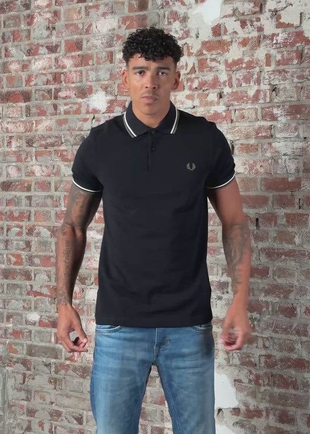 Fred Perry Polo's Twin tipped fred perry shirt - black ecru laurel wreath green