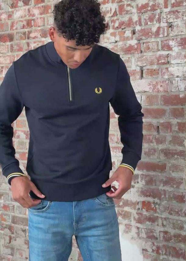 Fred Perry Truien Half zip sweat-shirt - navy ecru honeycomb