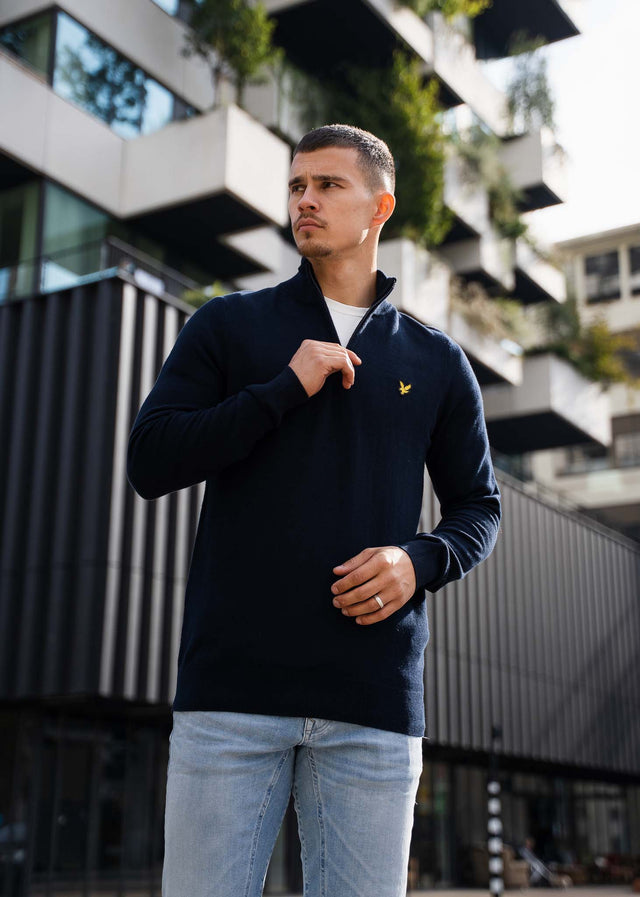 Lyle & Scott Sweaters Cotton merino quarter zip jumper - dark navy