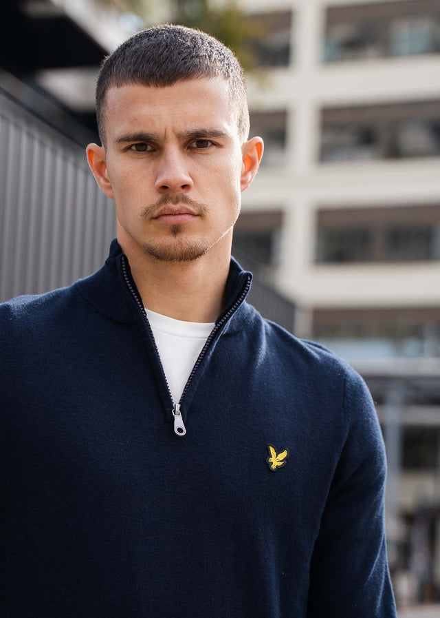 Lyle & Scott Sweaters Cotton merino quarter zip jumper - dark navy
